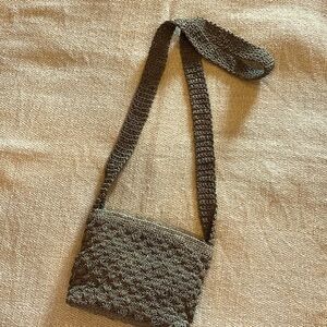 Handmade Crochet CoffeeBrown Crossbody mini purse with zipper